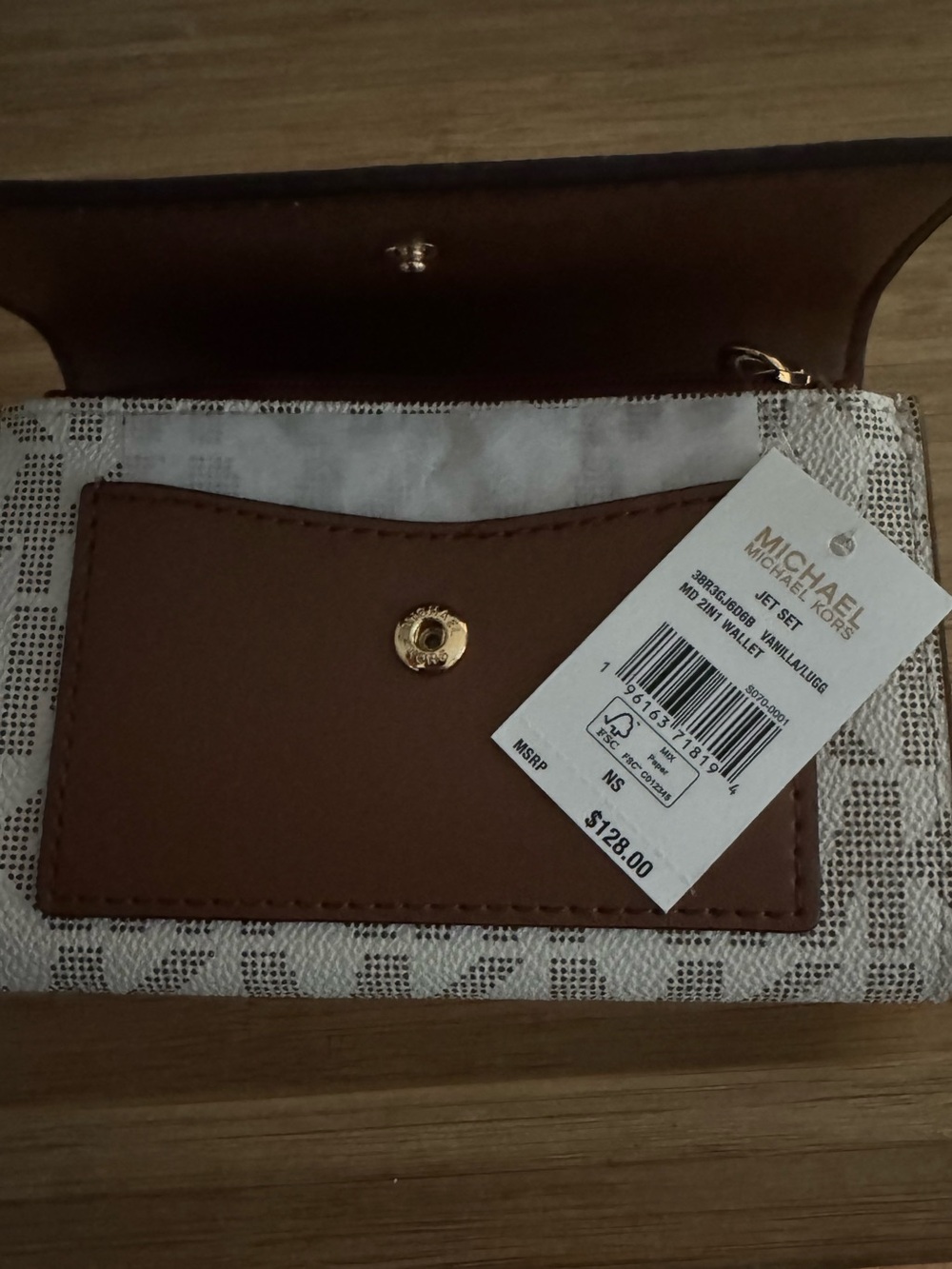Michael Kors Beige and Brown Logo Continental Wallet - Picture 2 of 5